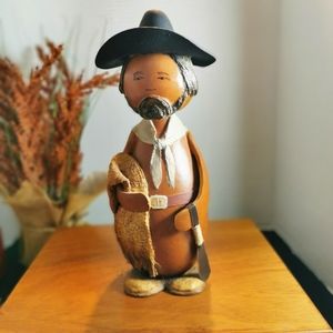 Vintage Hand Made Folk Art Leather Gourd Man in a Cowboy Hat Uruguay